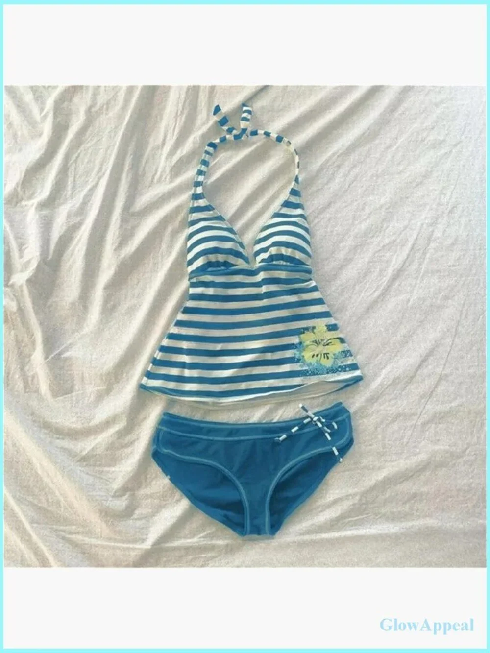 Y2K Striped Halter Neck Bikini Set - 2 Piece Swimsuit with Adjustable Straps